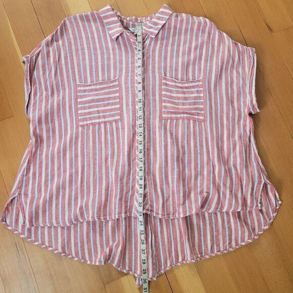Lucky brand 3X linen blend tie open back striped button down blouse preppy nauti - Picture 7 of 10